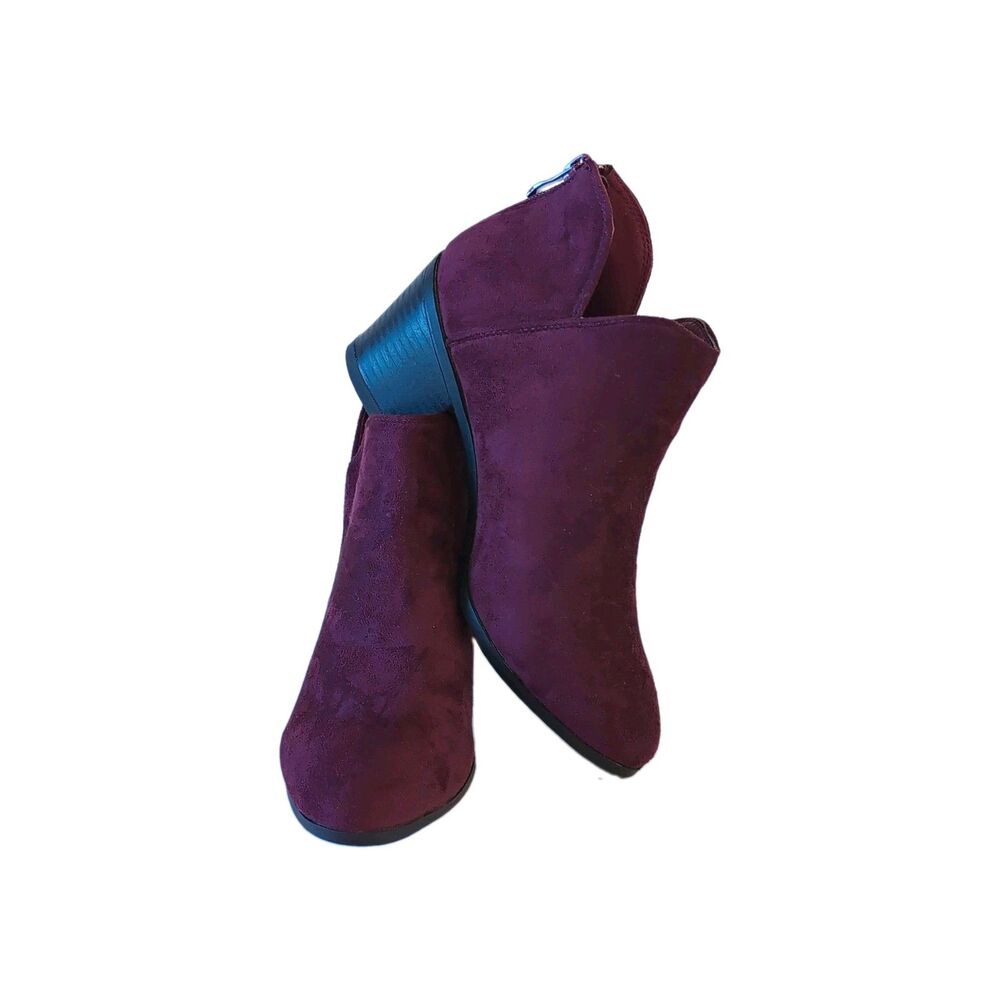 Glaze Women's Purple Suede Ankle Booties Round Toe Back Zip Size 7